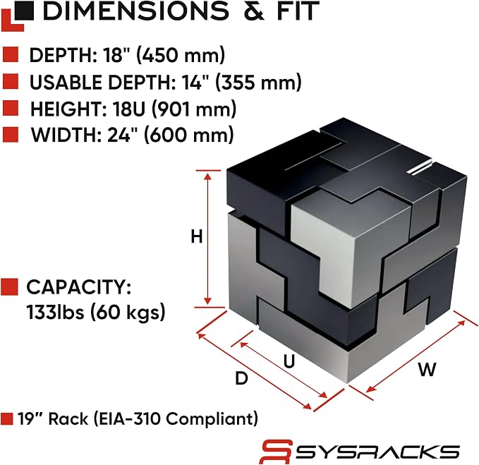 18U Wall Mount Server Rack Cabinet – 19" Network Rack Enclosure, PDU & Shelf - Image 4