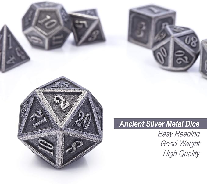 DnDnD Acient Silver Metal DND Dice Set, Pathfinder, Savage World and Table Games - Image 4