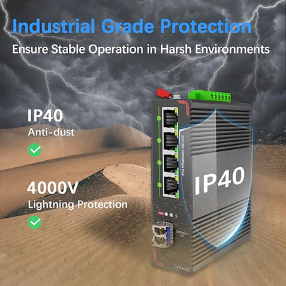 5-Port Industrial PoE Gigabit Din Rail Ethernet Switch, 4 x Gigabit PoE+ Ports - Image 6