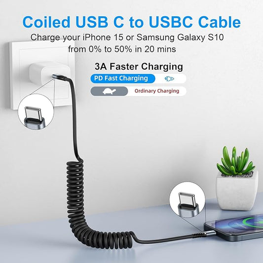 USB C to C Cable 3ft 2Pack Coiled USB C Charger Cable - Image 2