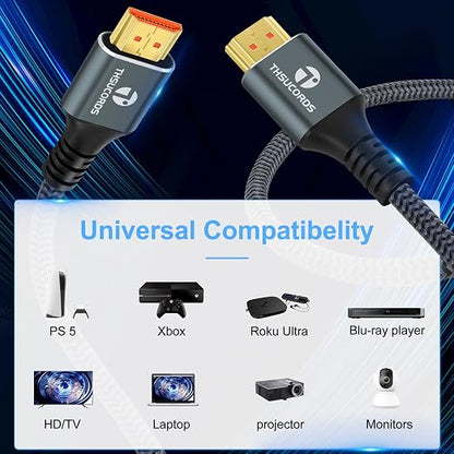 8K 4K HDMI Cable 3.3FT, High Speed Braided HDMI to HDMI 2.1 Cord Supports - Image 2