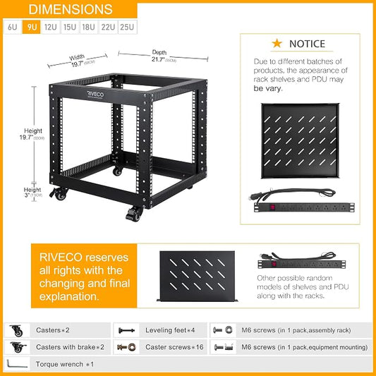 RIVECO 9U Open Frame Server Rack - Image 2