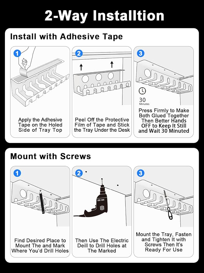Delamu 2 Pack Metal Under Desk Cable Management Tray, U-Channel Cord Organizer - Image 9