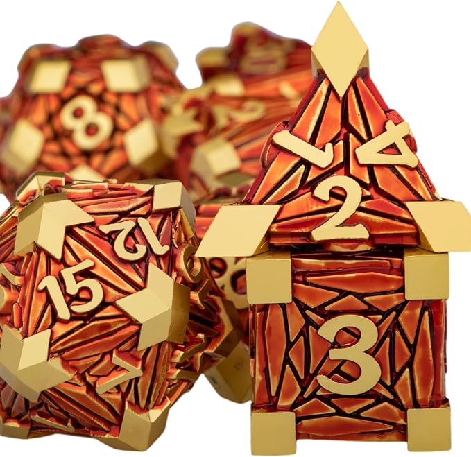 Metal DND Dice Set Golden Red Debris RPG D and D Dice - Image 2