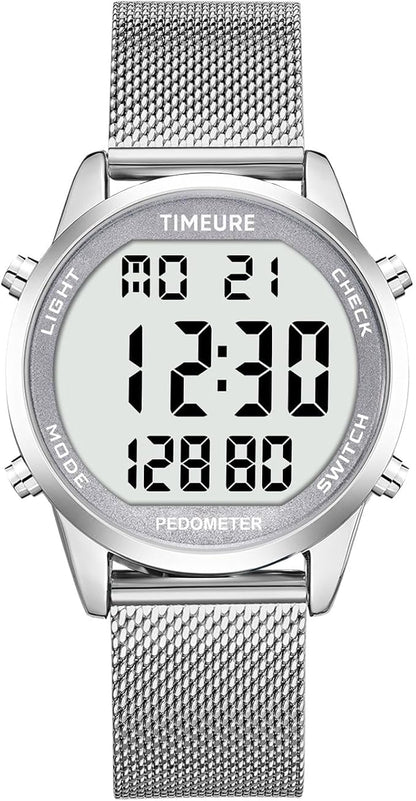 Men's Pedometer Watch with Stainless Steel Bracelet, Step Counter Watch No App by TIMEURE