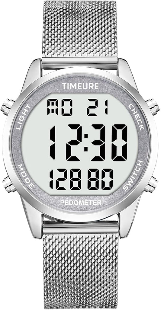 Men's Pedometer Watch with Stainless Steel Bracelet, Step Counter Watch No App by TIMEURE