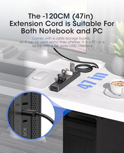 FORIDA Aluminum Alloy 8 Port USB Hub Long Cable USB Splitter - Image 2