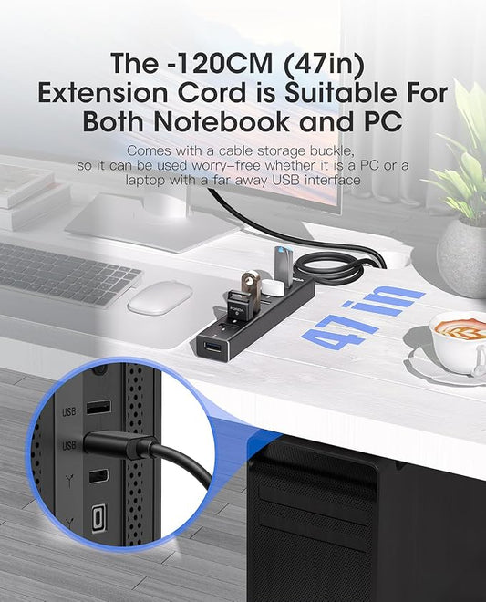 FORIDA Aluminum Alloy 8 Port USB Hub Long Cable USB Splitter - Image 2