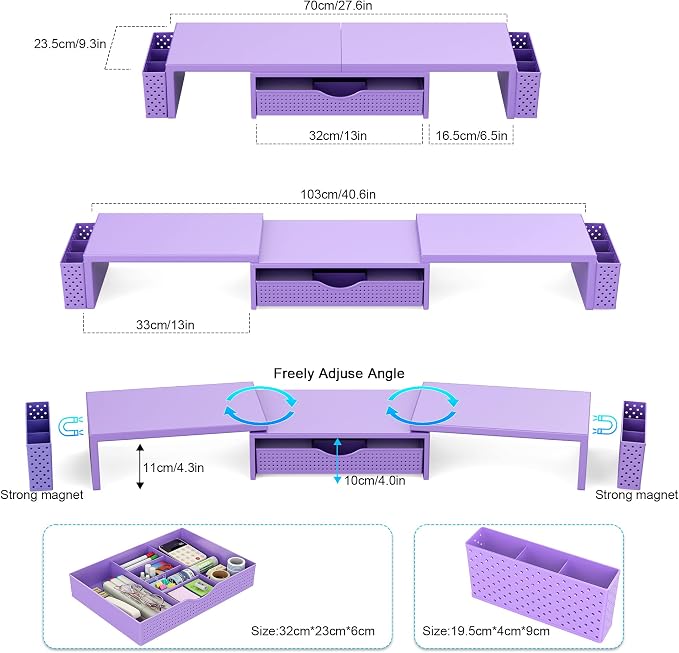 Spacrea Metal Desk Organizers and Accessories, Dual Monitor Stand Riser - Image 3
