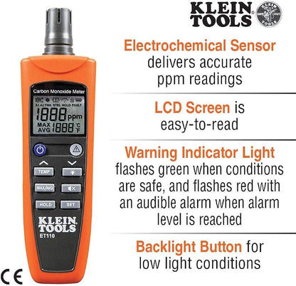 Klein Tools ET110 CO Meter, Carbon Monoxide Tester and Detector - Image 3