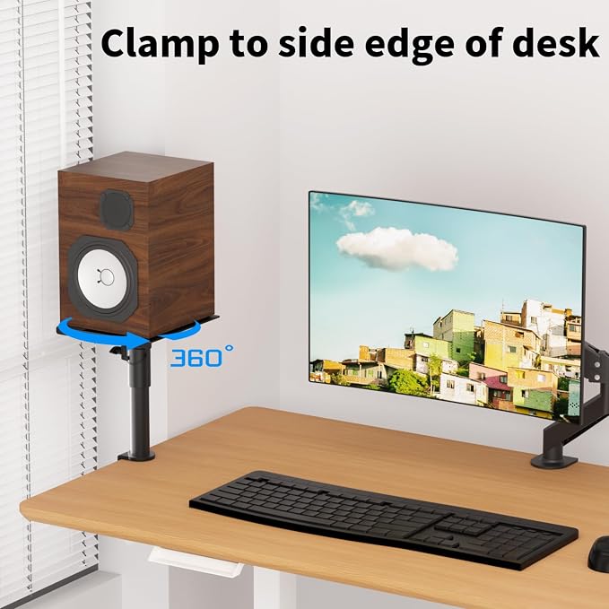 suptek Clamp-on Speaker Stand Desk Mount Set, Height Adjustment, 9.6 x 8.8 inch - Image 6