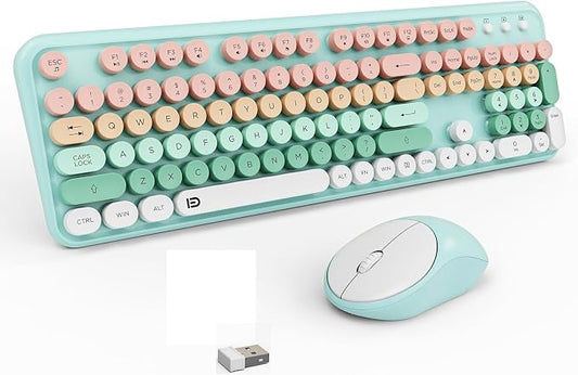 Wireless Keyboard and Mouse Set, 105 Round Keys Full-Size Cute Colorful by TT-FOPETT