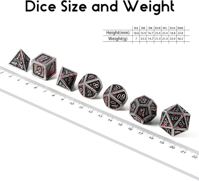 Acient Silver Bloodstained Metal Dice Set DND, DNDND 7PCS Metallic Halloween Die - Image 5