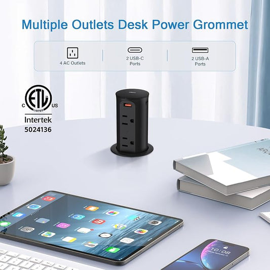 Pop up Outlet for Countertop, 65W USB C Fast Charging Port, 2.5-inch Hole - Image 2