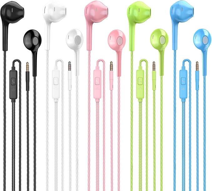 Earbuds Headphones with Microphone Pack of 5, Noise Isolating Wired Earbuds by Jogteg