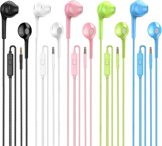 Earbuds Headphones with Microphone Pack of 5, Noise Isolating Wired Earbuds by Jogteg