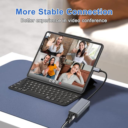 USB C to Ethernet Adapter, Portable 1-Gigabit Network Hub, 10/100/1000 Mbps - Image 4