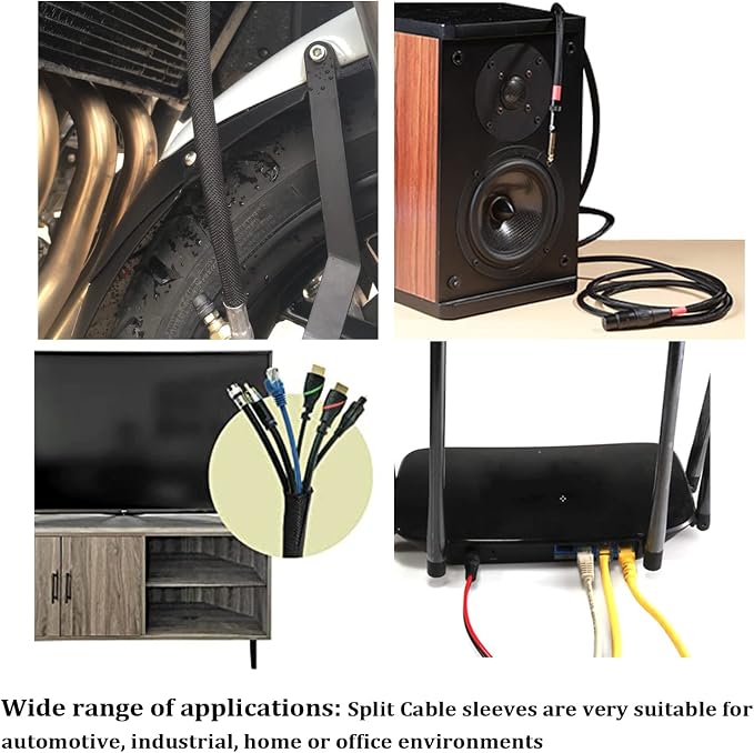 Black Braided Cable Management Sleeves Wire Loom Tubing Cord Protector - Image 5