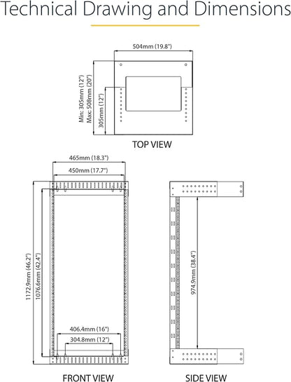 StarTech.com 2-Post 24U Heavy-Duty Wall Mount Network Rack, Wall Mount Data Rack - Image 8