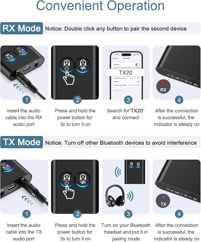 Bluetooth 5.2 Transmitter Receiver, Upgraded 2-in-1 Airplane Wireless Adapter - Image 7