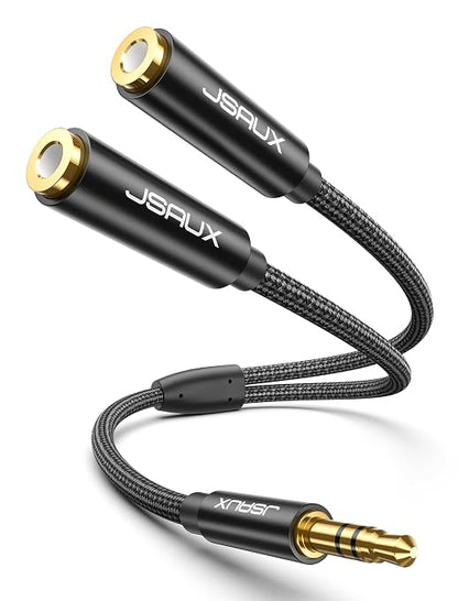 JSAUX Headphone Splitter 4ft, Audio Splitter 3.5mm Male TRS to 2 Dual 3.5mm by JSAUX