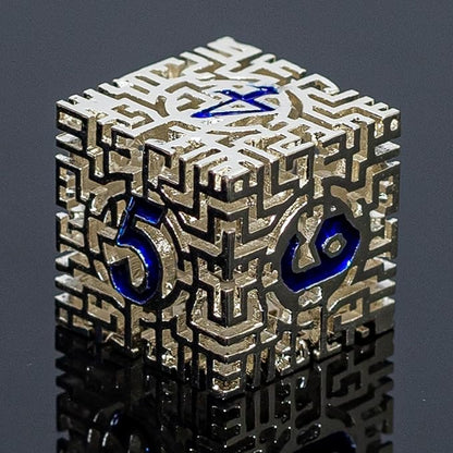 Silver Metal Hollow DND Dice Set Metallic Luster Maze Design - Image 3