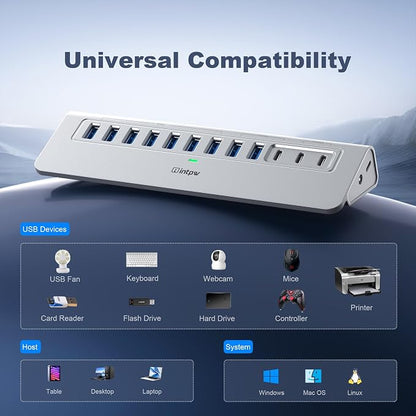 Powered USB Hub 10Gbps, intpw 12 Port USB C Hub - Image 8