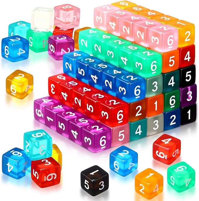 Poen 100 Pcs 16mm Dice Set Bulk, 6 Sided Standard Colored Dices by Poen