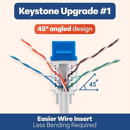 Everest 45° Angled RJ45 Cat6A Keystone Jacks 20-Pack in Blue - Image 3