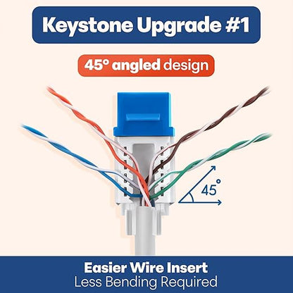 Everest 45° Angled RJ45 Cat6A Keystone Jacks 100-Pack in Blue - Image 3