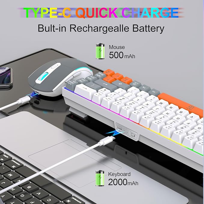 Snpurdiri 60% Wireless Gaming Keyboard and Mouse Combo, Rainbow Backlit - Image 3