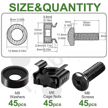 45PACK M6 x 16mm Rack Mount Cage Nuts, Enclosures - Image 2