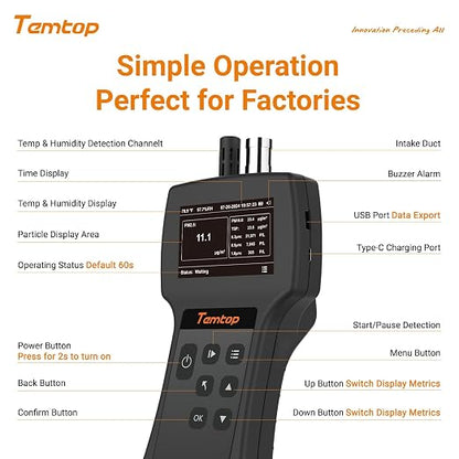 Temtop Handheld Particle Counter 0.3µm, 1.0µm Particulate Monitor PM2.5 - Image 9