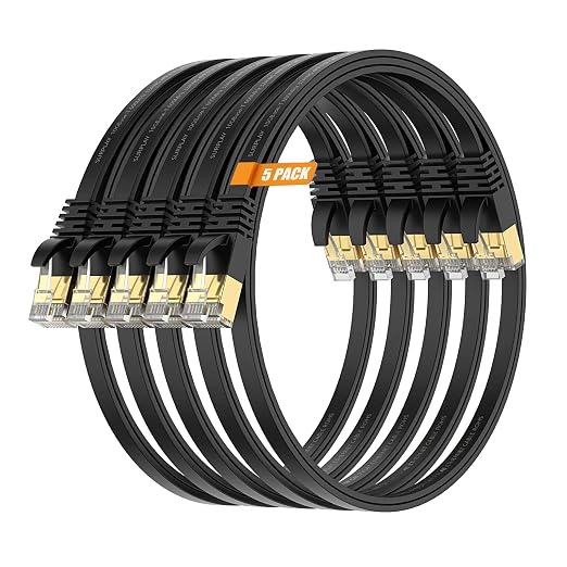 Cat7 1.5FT-5Pack Ethernet Cable Flat-Black-10Gbps Internet Network Patch Cord by SURPLAY-WinningHighSpeed