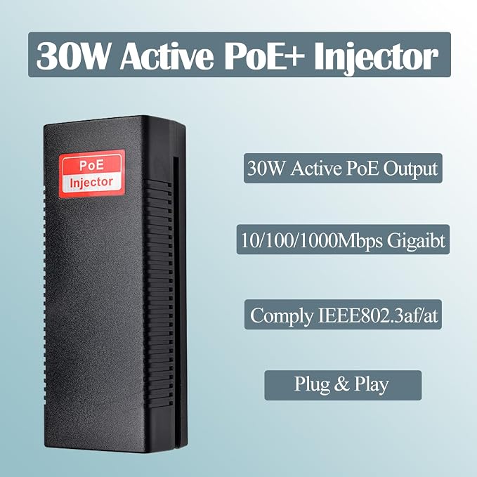 Revotech 30W PoE Injector Adapter Gigabit, IEEE 802.3 at/af 48V DC Passive POE+ - Image 2