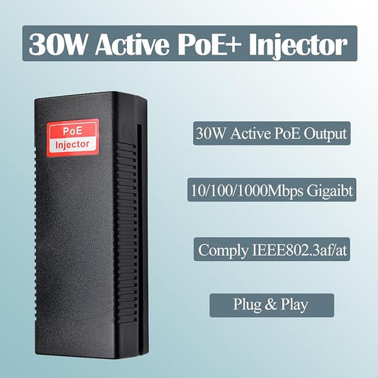 Revotech 30W PoE Injector Adapter Gigabit, IEEE 802.3 at/af 48V DC Passive POE+ - Image 2
