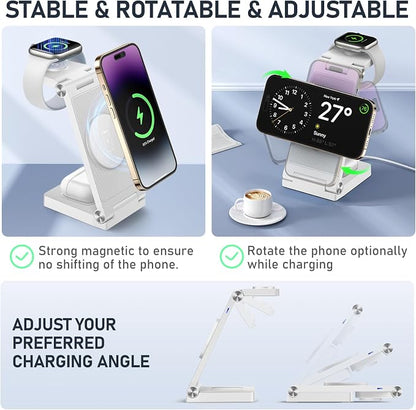Magnetic Wireless Charger Stand, 3 in 1 Foldable Wireless Charging Station - Image 4