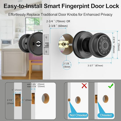 BIWIBON 4-in-1 Smart Door Knob, Fingerprint Door Knob - Image 6