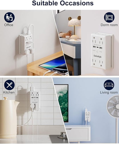 Wall Outlet Extender with Screw, 8 Way Outlets with 1680J Surge Protected - Image 7