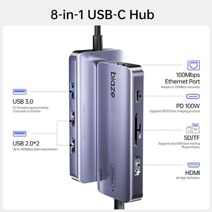 8-in-1 USB C Hub Adapter for MacBook, 4K60Hz HDMI, 100W PD Charging, USB 3.0 - Image 2