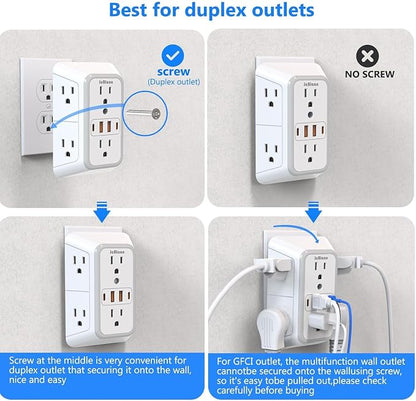 2 Pack Wall Charger, Surge Protector 6 Outlet Extender Multi Plug Wall Outlets - Image 2