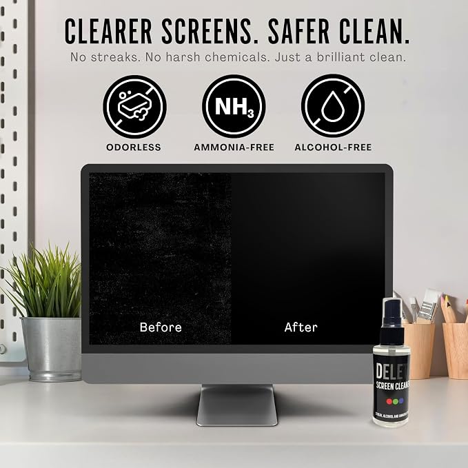 Delete Screen Cleaner Spray Kit, 4 Pack, 2oz Bottle and 12"x12" Microfiber - Image 2