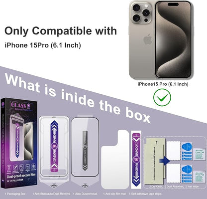 2 Pack Screen Protector for iPhone 15 Pro, 9H Tempered Glass, Full Coverage - Image 7
