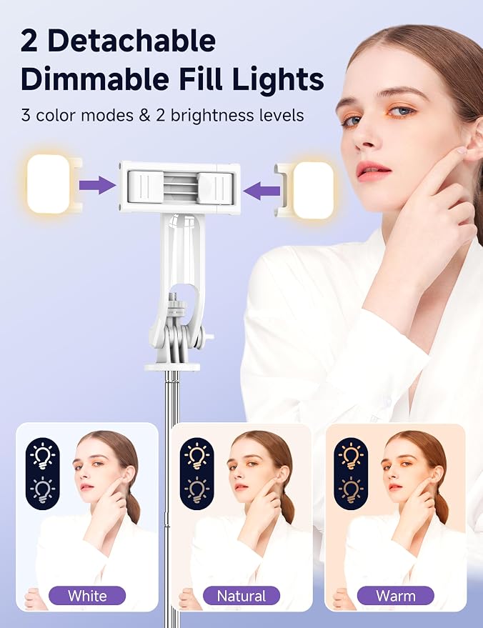 Selfie Stick Tripod with 2 Light, 3 Light Modes & 6 Brightness Levels - Image 3