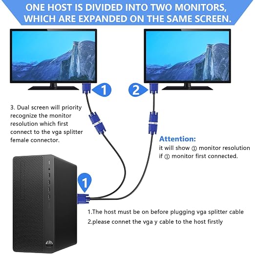PASOW VGA Splitter Cable 1080P Dual VGA Monitor Y Cable 1 Male to 2 Female - Image 2