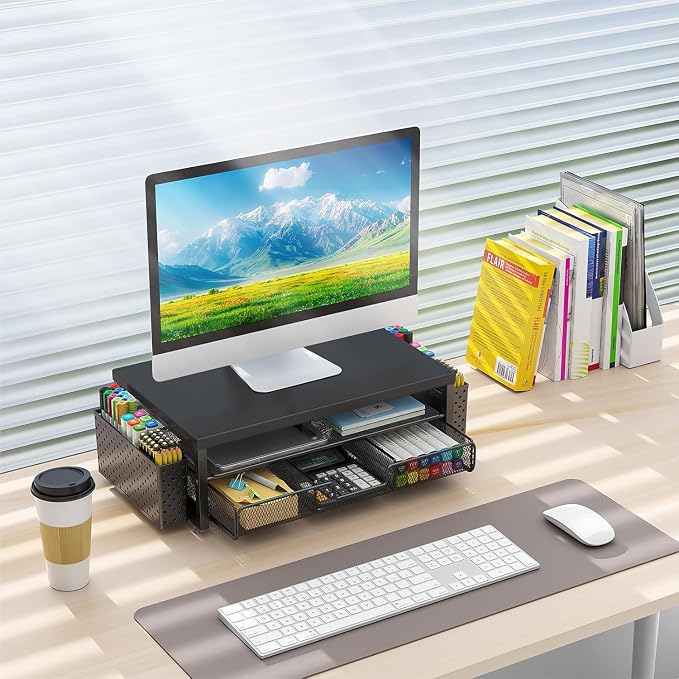 gianotter Wood Monitor Stand Riser, Office Desk Shelf Organizer, Desk Organizer - Image 5