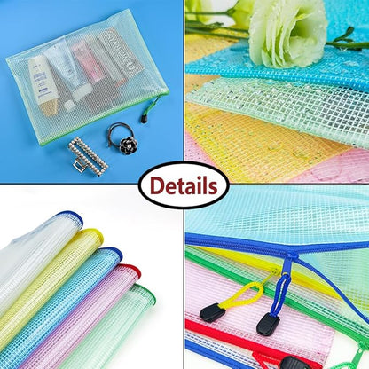 AUSTARK 10 Pcs Zipper File Bags, Waterproof Plastic Mesh Pouch - Image 3