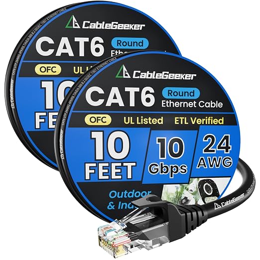 Cat 6 Ethernet Cable 10ft, Indoor&Outdoor, High Speed 10Gbps 24AWG Pure Copper by CableGeeker