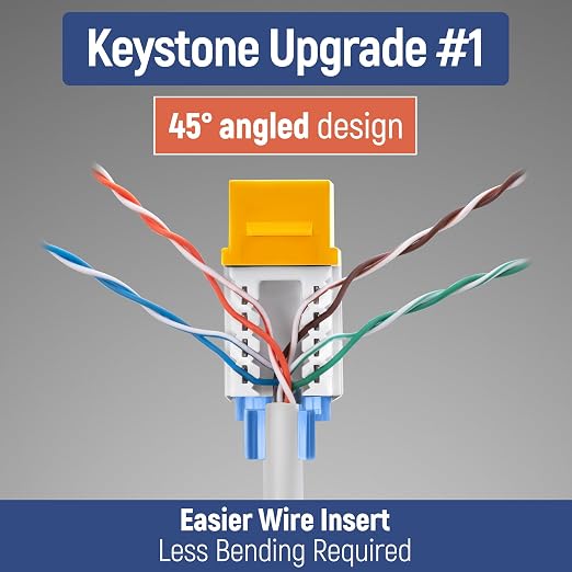 Everest 45° Angled RJ45 Cat5e Keystone Jacks 50-Pack in Yellow - Image 3