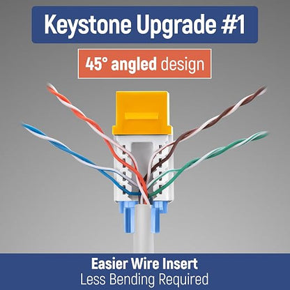 Everest 45° Angled RJ45 Cat5e Keystone Jacks 50-Pack in Yellow - Image 3